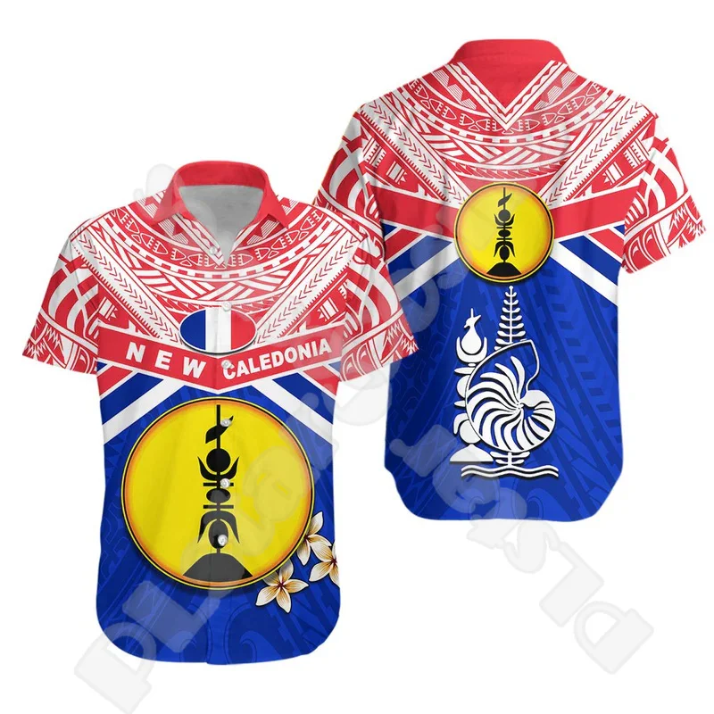 

Custom Name New Caledonia Hawaiian Shirts French Polynesian Islands Tattoo Retro 3DPrint Summer Casual Harajuku Short Sleeves B2