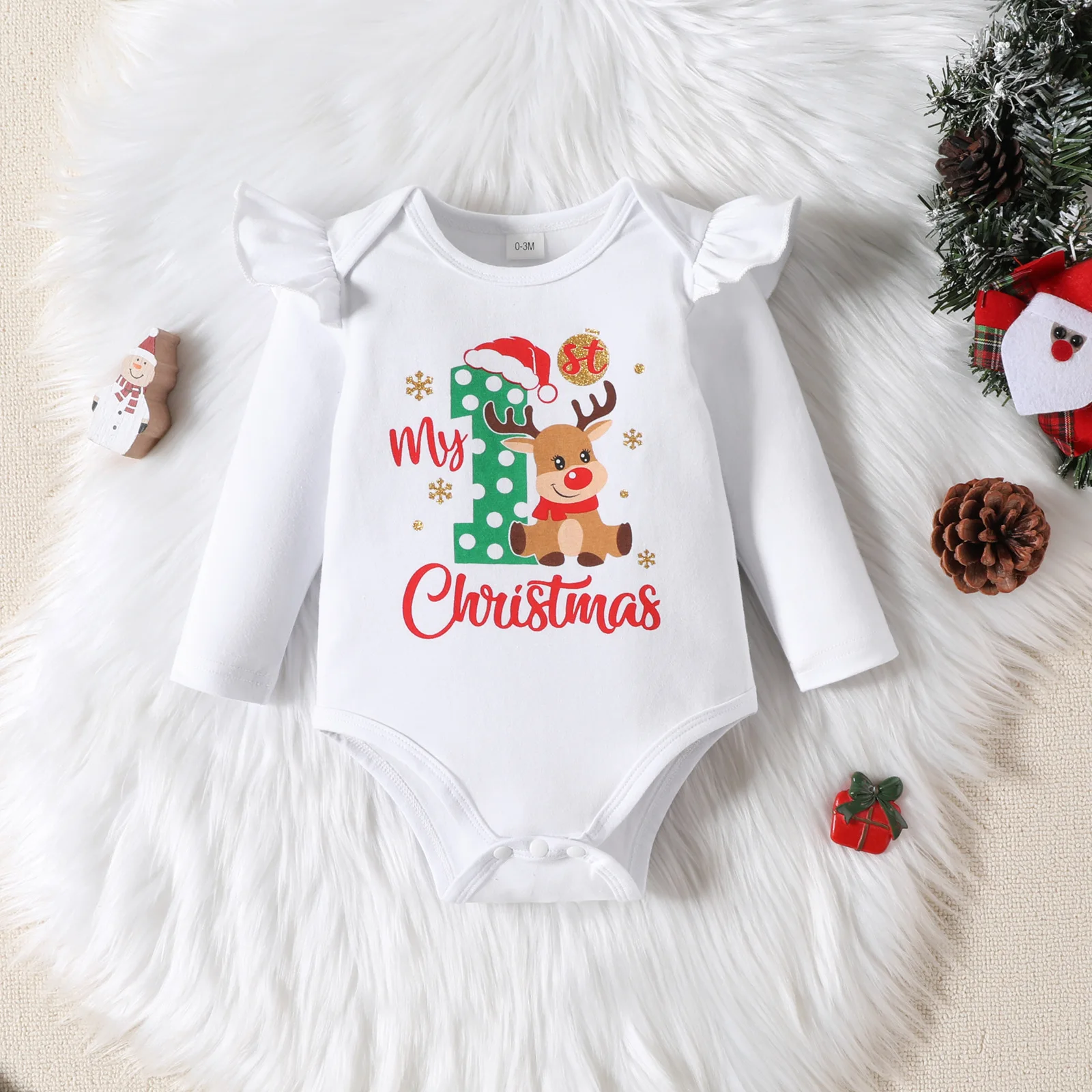 Prowow My First Christmas Baby Girl Clothes Sets 4pcs Deer Romper+Skirts+Headband+Leg Warmer 2025 New Year Baby Girl Outfits