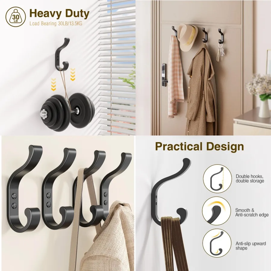 

Сверхмощные настенные крючки для одежды для подвешивания рюкзаков, полотенец, кошельков и одежды в грязной комнате, ванной или дверей, черные, 4 шт. в упаковке