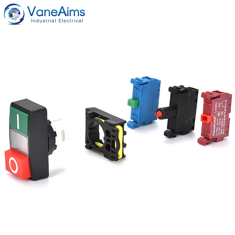 22mm LA36M Double Push Button Momentary Reset Two-position Button Switch with LED 12V 24V 220V 10A NO NC Switch On Off VaneAims
