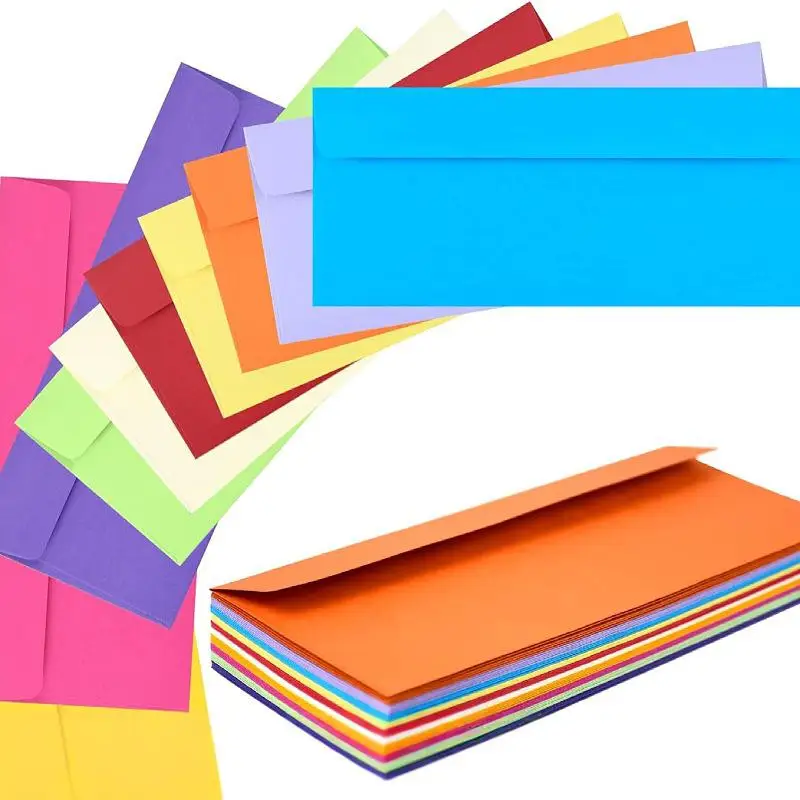 

24.1x10.5cm Colorful Paper Envelopes Western Wedding Invitation Envelope Blank Self-adhesive Envelope Packaging Supplies 50PCS