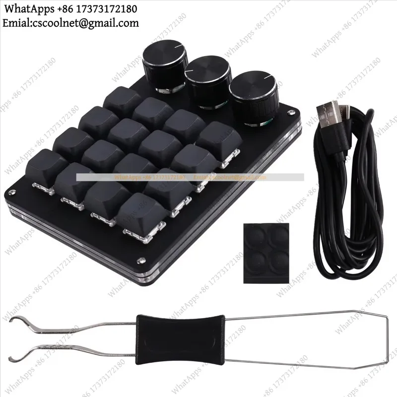 k3 Three-Knob 16-Key, 4-Row Shortcut Gaming and Stock Volume Design Clip Macro-Programmable Mechanical Keyboard