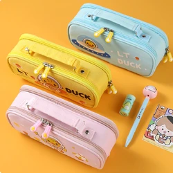 Large Capacity Canvas Multi Layer Pencil Bag LT Yellow Duck Stationery Bag Junior High School Multi functional Pencil Bag Handhe
