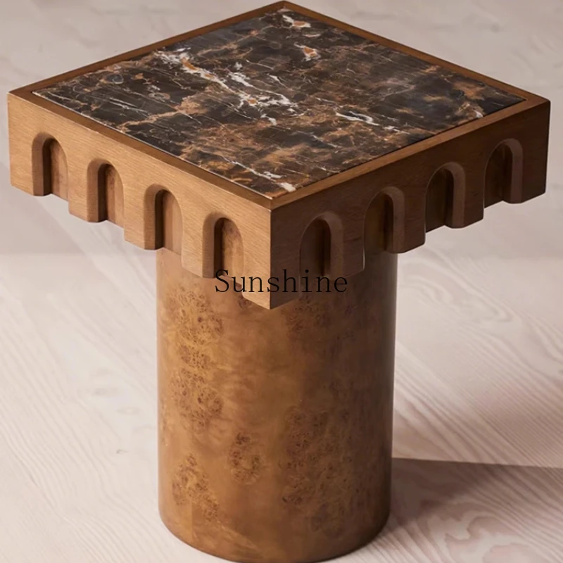 

French medieval solid wood shelf marble surface retro style creative coffee table