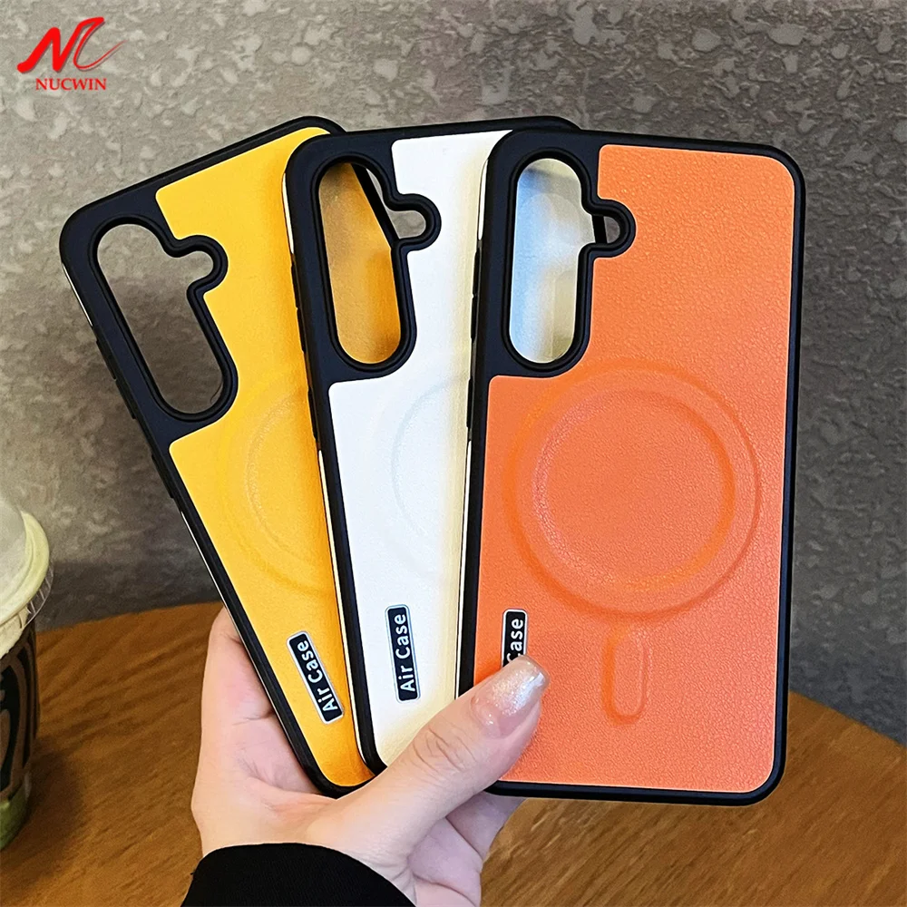 Leather Magsafe Case For Samsung Galaxy S24 Ultra S22 S23 Ultra Wireless Charging Cover for Samsung S24 Hard Thin Phone Case