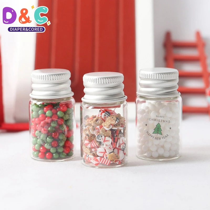 1Pc 1:12 1:6 Dollhouse Miniature Christmas Decoration Christmas Snowball Biscuit Candy Jar Dolls House Accessories Kids Toys