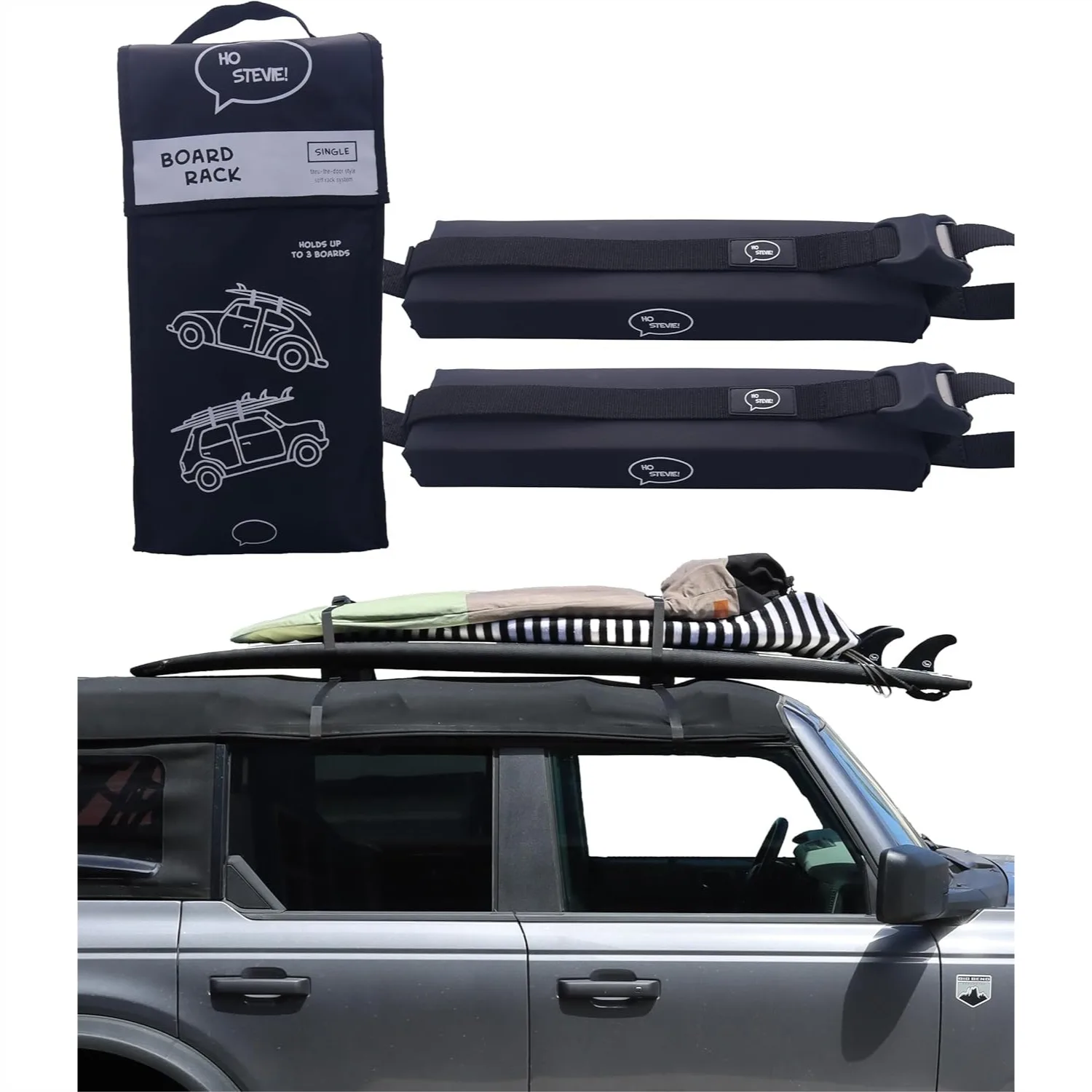 

Surfboard Car Racks Padded System for Easy Setup, Holds Up to 3 Boards on Car Roof with Silicone Buckle Covers