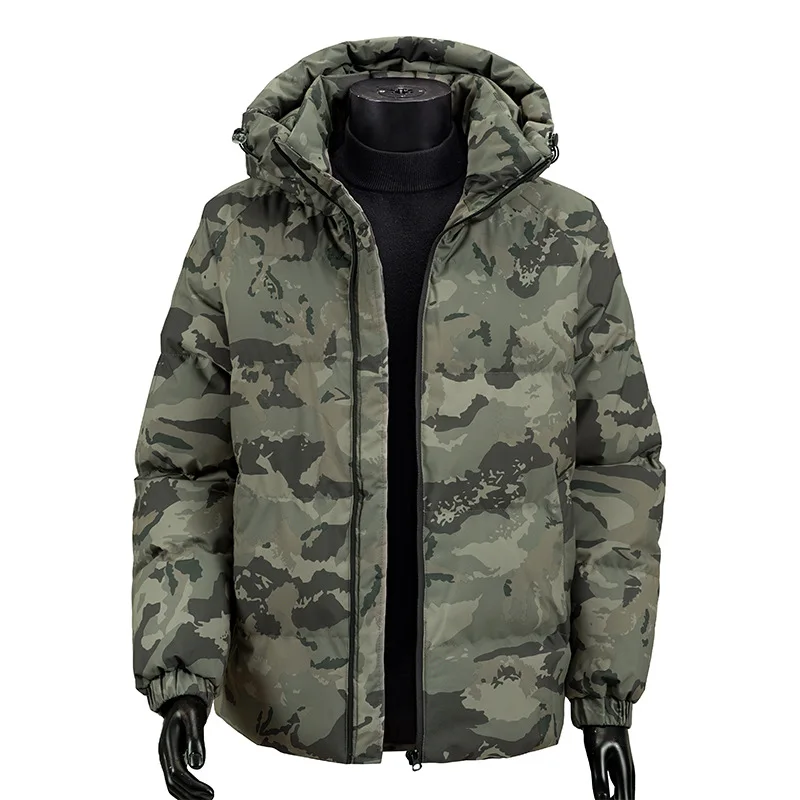 Winter Man Cargo Jacket Fashion Drawing Printed Hooded Male Outerwear Thicken Cold-proof Long Sleeve Outdoor Men Down Coat