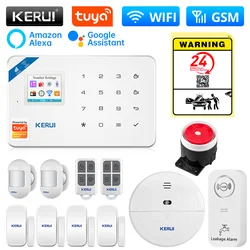 KERUI Wireless Smart Home WIFI 2G GSM Sistema di allarme di sicurezza Tuya APP Controllo casa Rilevatore di movimento Sensore antifurto Telecamera IP