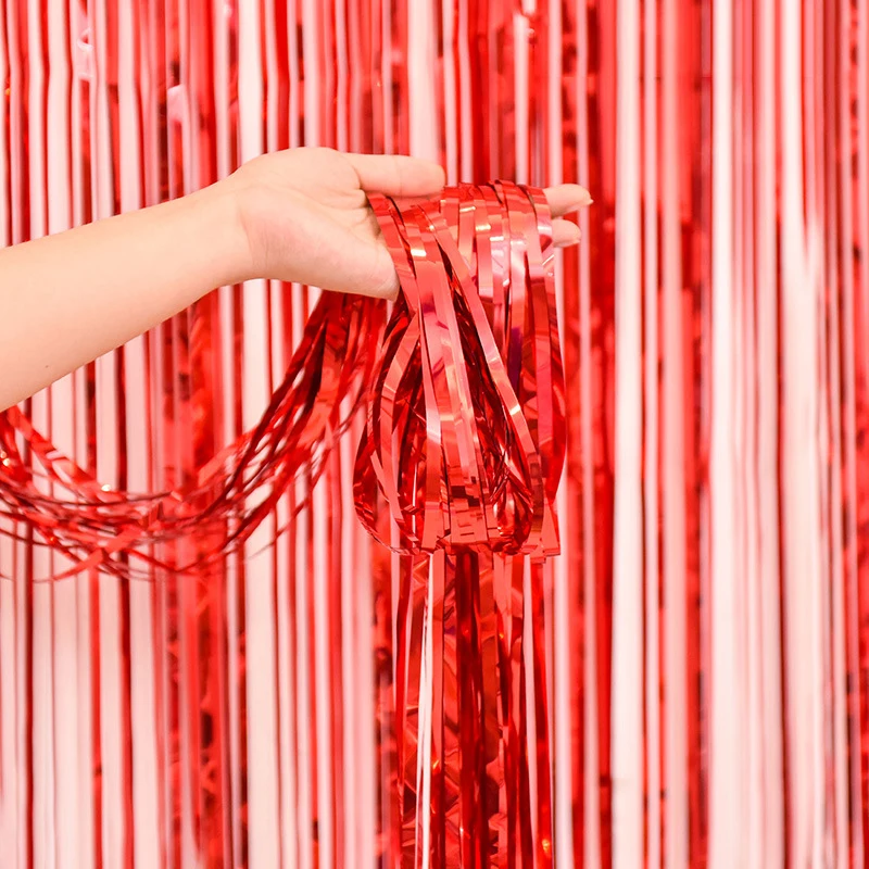 

1x2m Rain Silk Curtain Red Silver Pink Green Blue Rose Gold Rain Silk Curtain Birthday Hawaiian Baby Shower Party Decoration