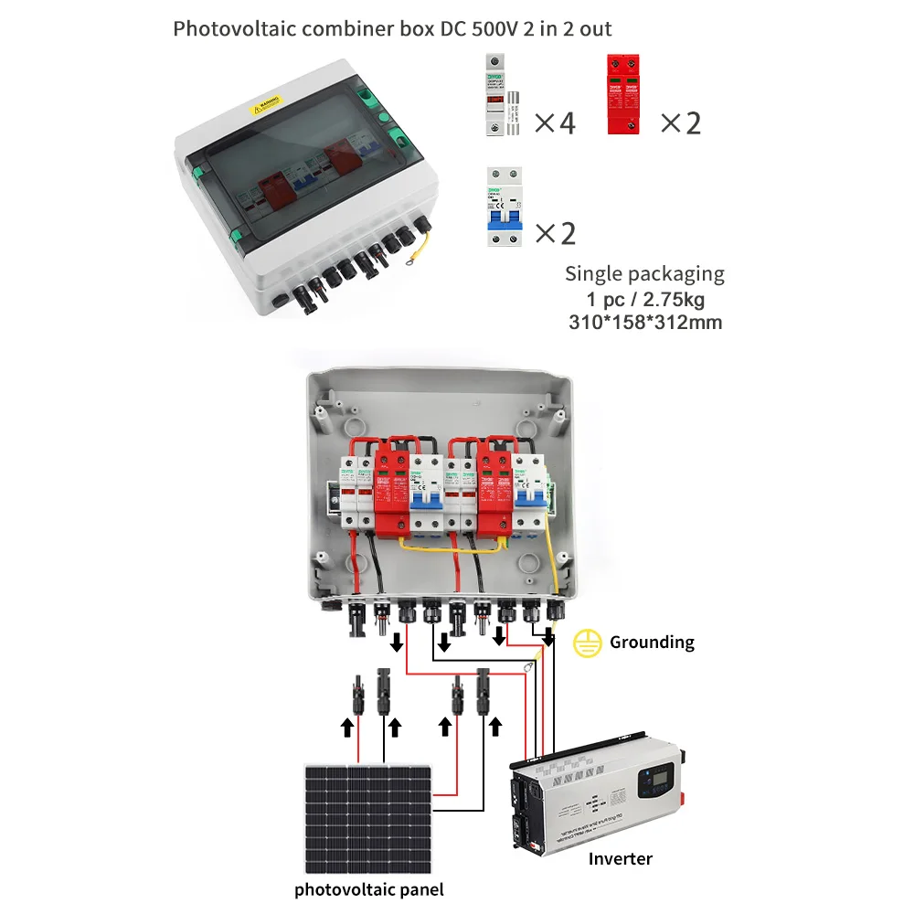2-String-Solar-PV-Kombinierkasten 2-in-2-Out DC500V MCB mit Überspannungsschutz und PV-Sicherung, wasserdicht für den Außenbereich, für Solaranlagen – Detail 8