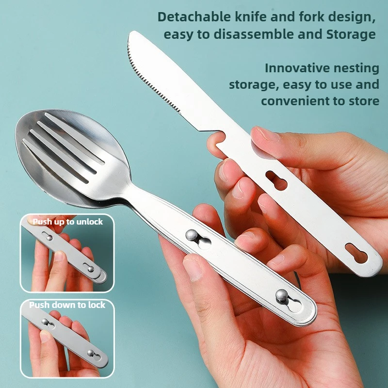 Stainless Steel Folding Camping Cutlery Set Compact Durable for Camping Hiking Picnics BBQs Essential Travel Kit