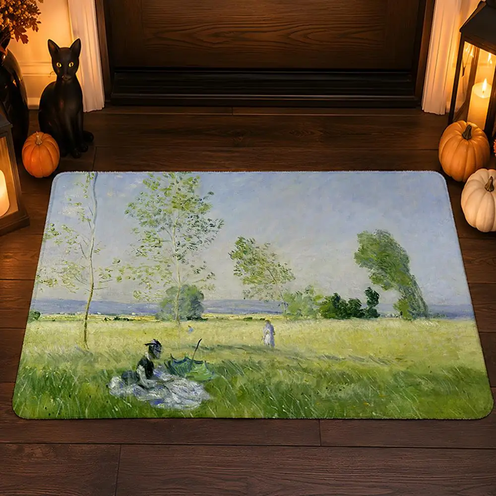 C-Claude MonetS Art Floor Mat Flannel Rug Soft Non Slip Washable Door Mat For Bathroom Bedroom Kitchen Home Decor