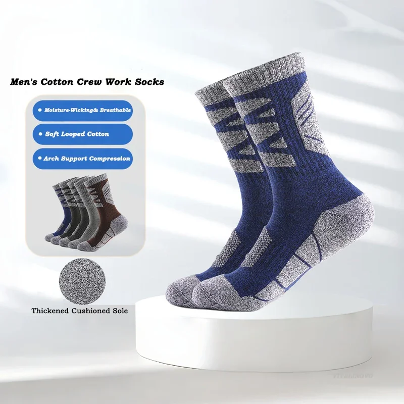 

VITALINOVO Men's Cotton Crew Work Socks 3 Pairs Cushioned Boot Moisture Athletic Socks for Hiking Sports Running Arch Support