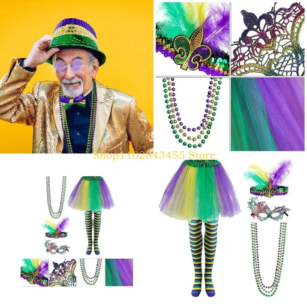 

49MC Mardi Gras Celebration Costume Hat Masquerade Mask Festival ThemeParty Sequins Headband Scarf Carnival Party Accessories