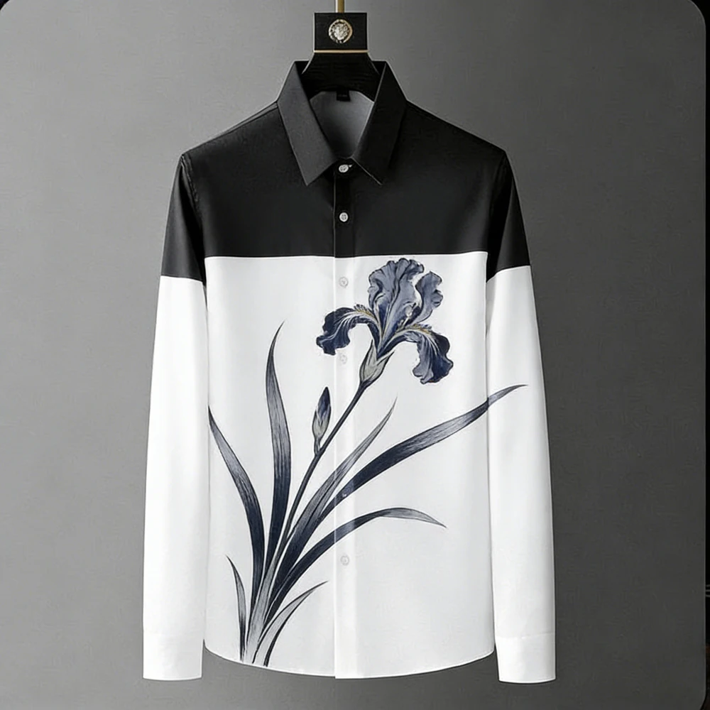 

2026 Men's New Light Luxury White Shirt Flower HD Print Hawaiian Outdoor Party Business Formal Men's Clothing Fast Shipping