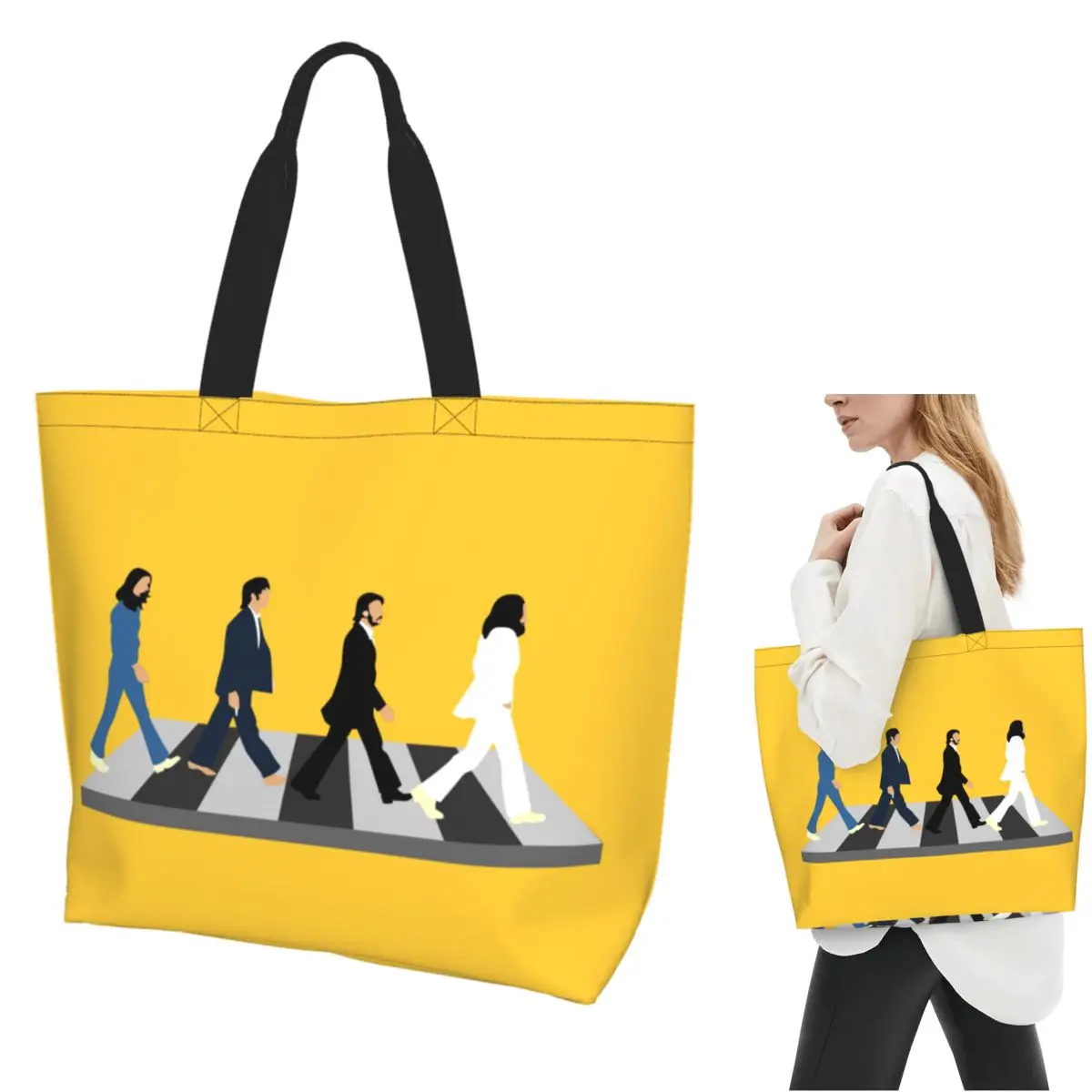 The Beatle Walking Road Merch Crew Shopping Tote Bag Canvas Large Capacity Shoulder Bags Shopper Grocery Handbag for Women