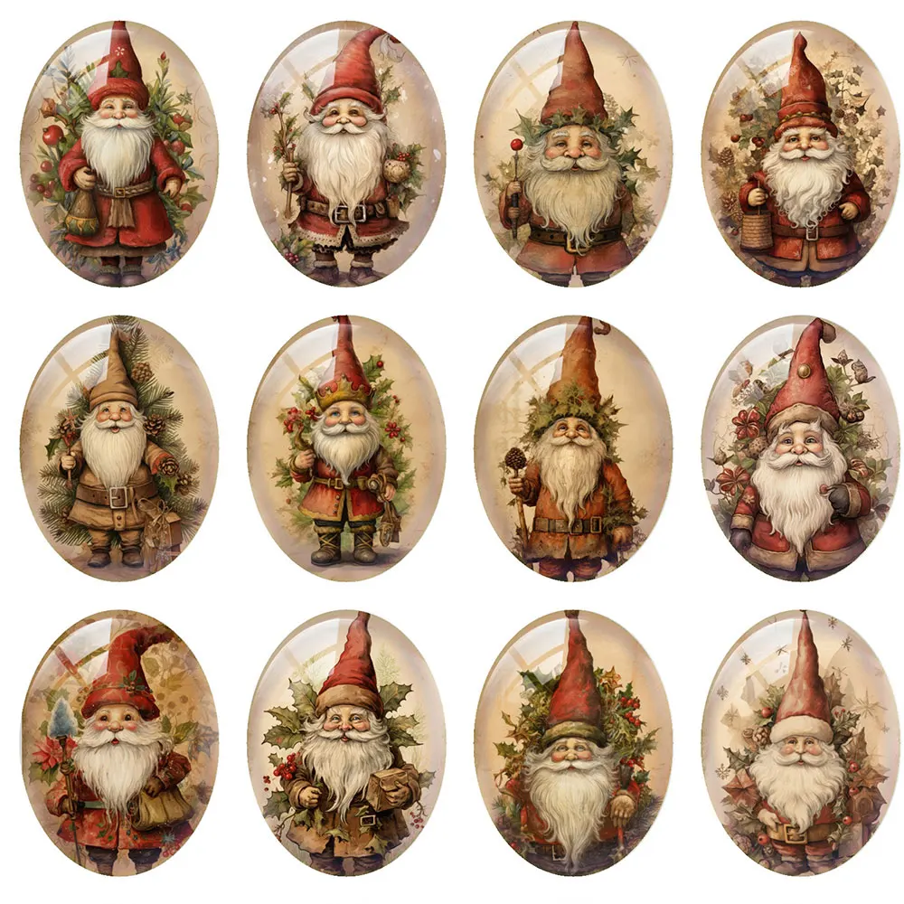 

10pcs/lot Gnomies Christmas X-mas Winter Oval Photo Glass Cabochon Charms Flatback Demo Flat Back Cameo For Diy Jewelry Making
