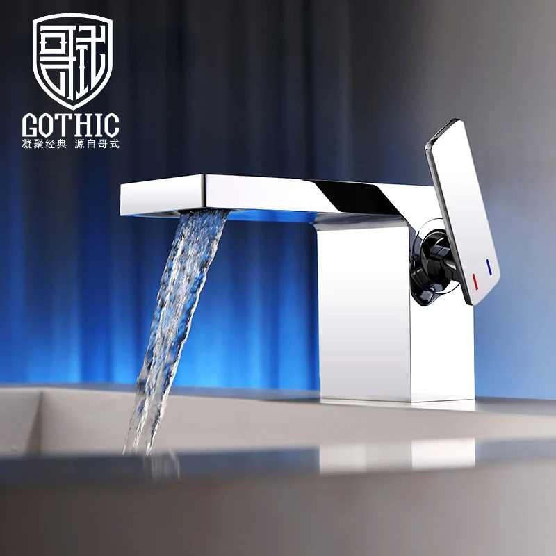 Gothic Waterfall Basin Faucet Brass Square Simple Electroplating Black Cold and Hot Water Mixer Rose Gold Bathroom Washbasin Tap