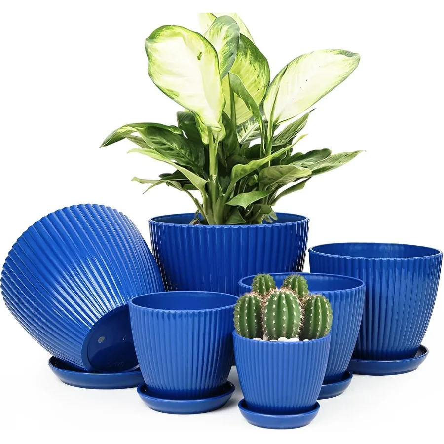 

Indoor Plant Pots with Saucers and Drainage System 6 Pack Plastic Planters in Sizes 7.5 6.6 5.8 5.0 4.3 and 3.5 Inches for Vari