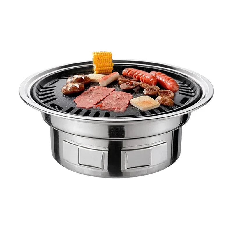 B59B-13 Inch Stainless Steel Korean Barbecue Multifunctional Charcoal Barbecue Grill Portable Charcoal Stove Forcamping Picnic I