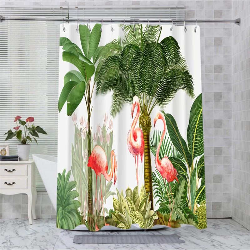 Tropical Plant Bathroom  Shower Curtain Waterproof fabric bathroom Curtain With 12 Hooks Fishes Home Deco Free Ship