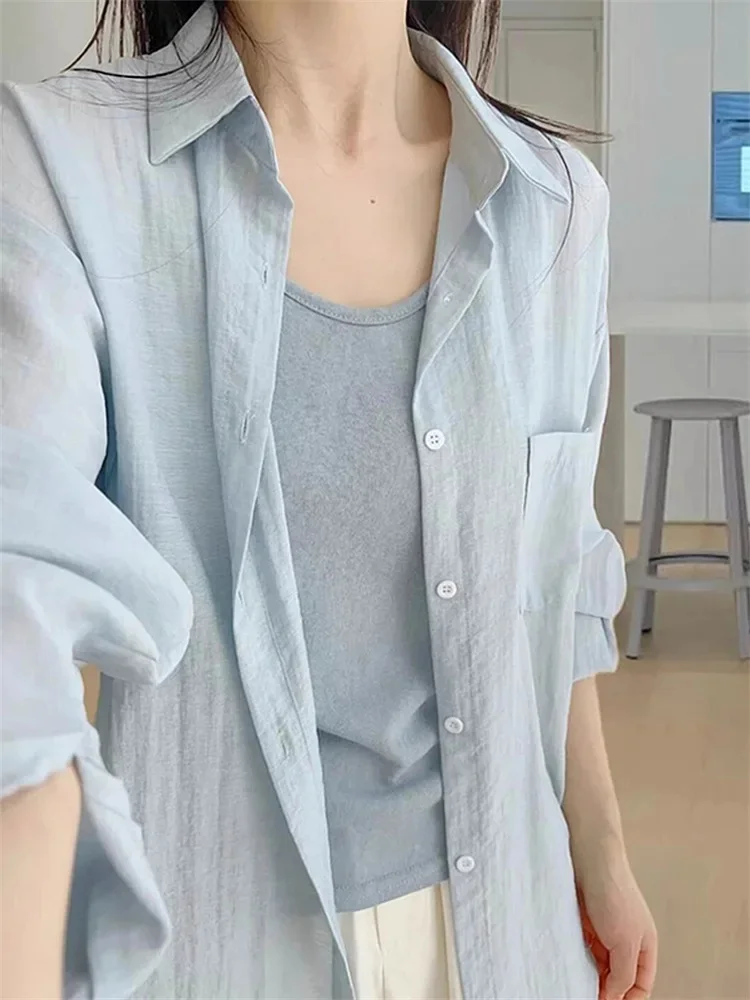 Women's Pure Color Loose Fit Lightweight Shirt Spring Summer Casual Cover up Outerwear Open Cardigan Sun Protection