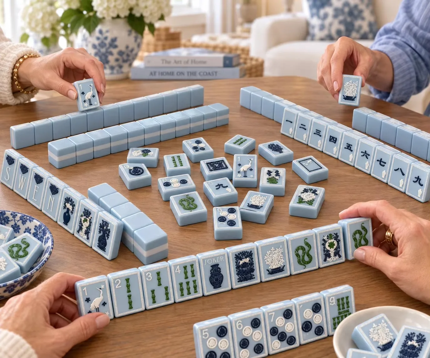 Blue & White Porcelain American Mahjong Set **Original Design** 160Pcs Acrylic Tile  36mm Christmas Party Game Gift