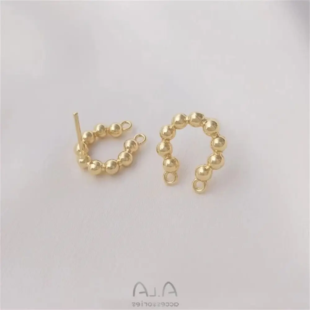 Beads C Ring Double Hanging Geometric Stud Earrings 14K Package Real Gold DIY Earrings Fashion Ear Accessories