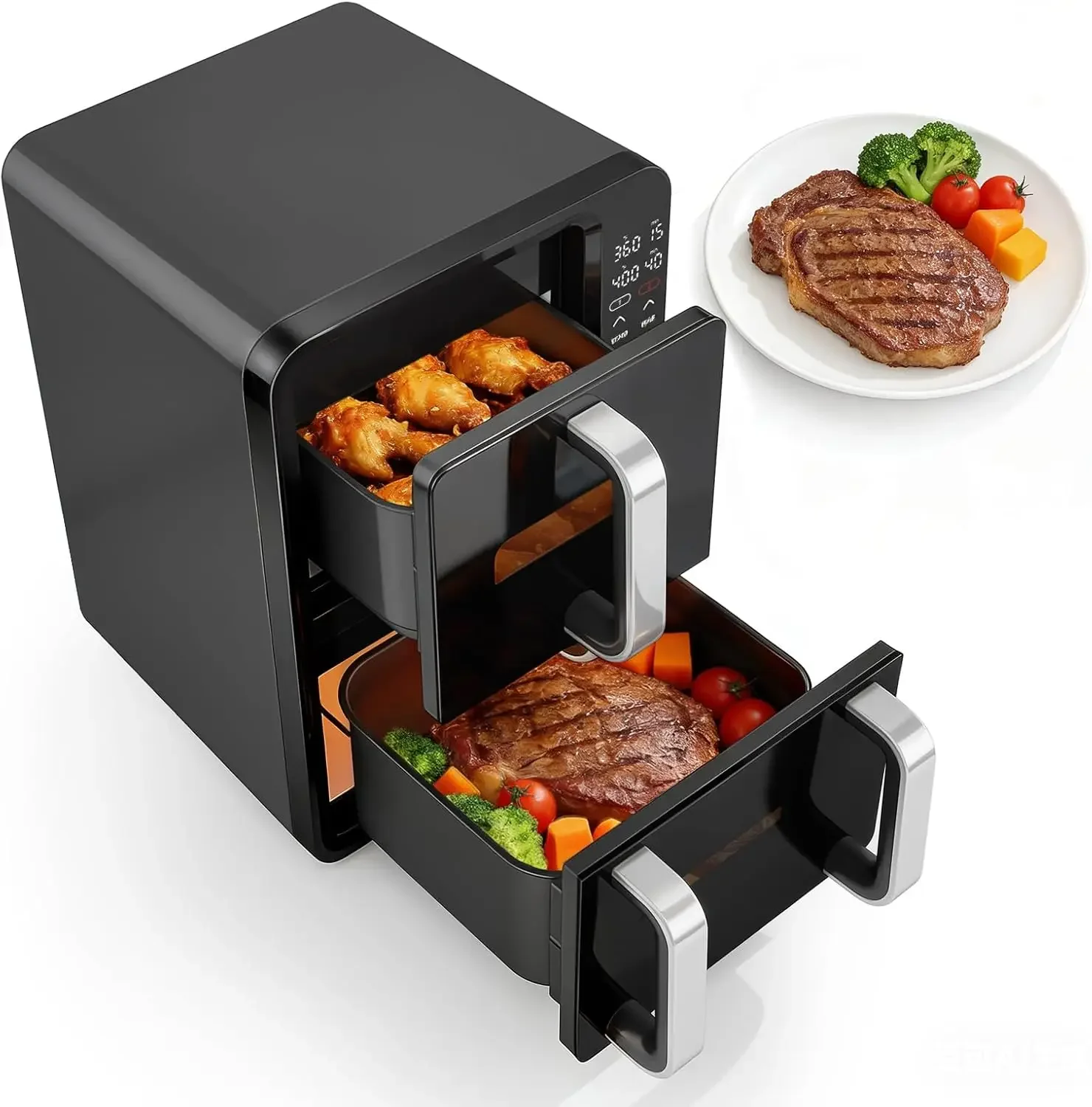 12QT Double Air Fryer with 2 Stacked Racks, Dual Basket Air Fryers | Feeds Up to 10 People, 8-in-1 Presets with Digital