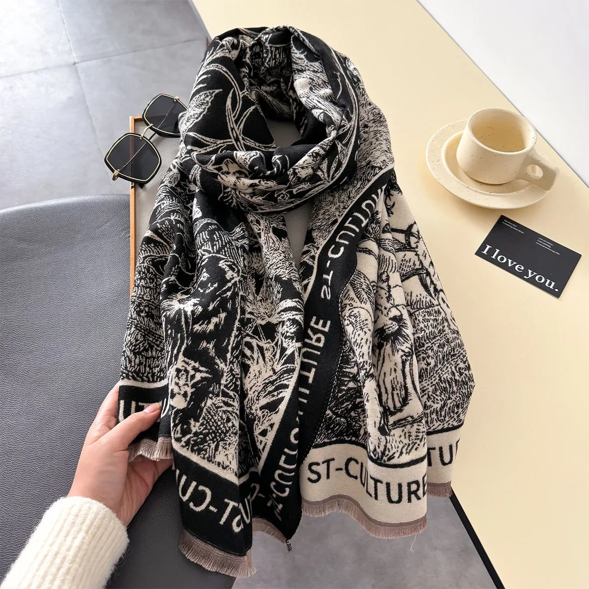 Luxury Design Print Scarf Winter Cashmere Women Pashmina Shawls and Wraps Bufandas Lady Thick Warm Blanket Stoles Echarpe