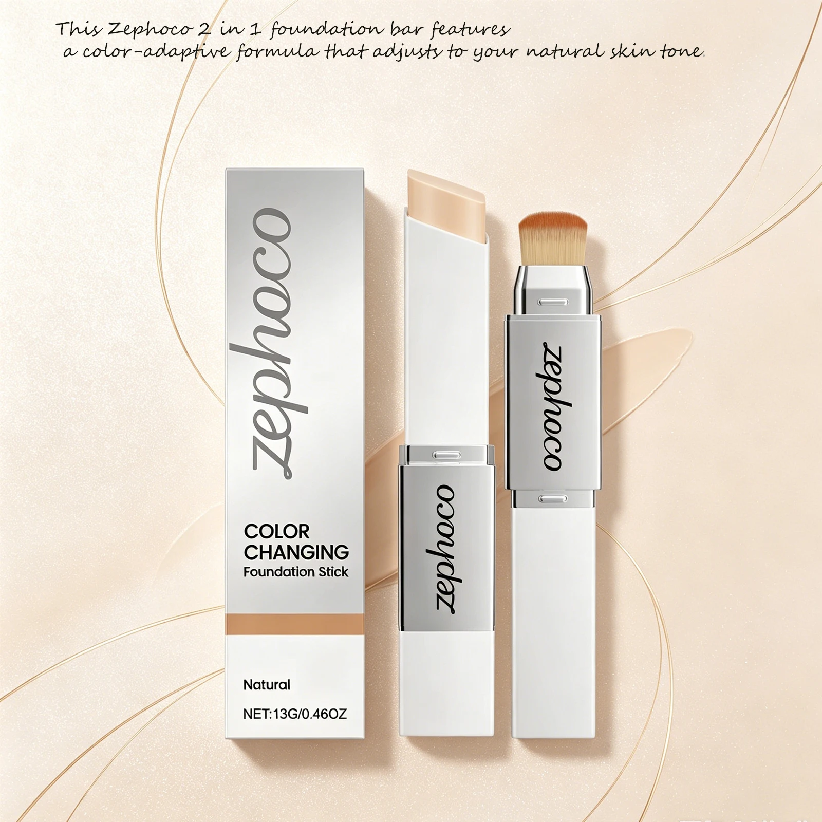 Zephoco 13g 2 In 1 Color Changing Foundation Bar Natural Fit Lightweight Moisturizing Smooth Finish Non Caking Sheer Foundation