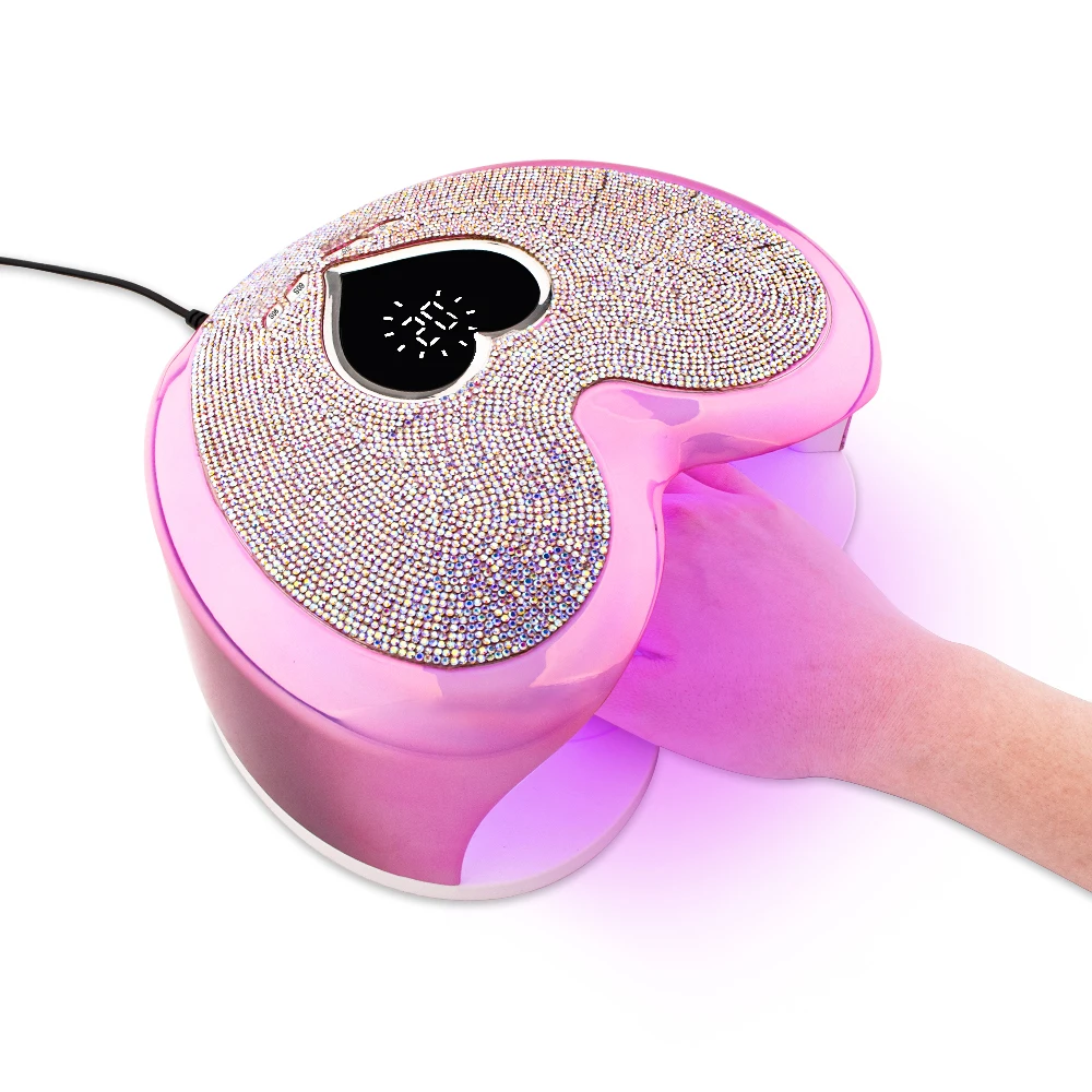 Professional 96W Pro Cure UV-LED Wired Portable Nail Lamp Unicor Magic Heart Shape with Diamond Decorations for Manicure
