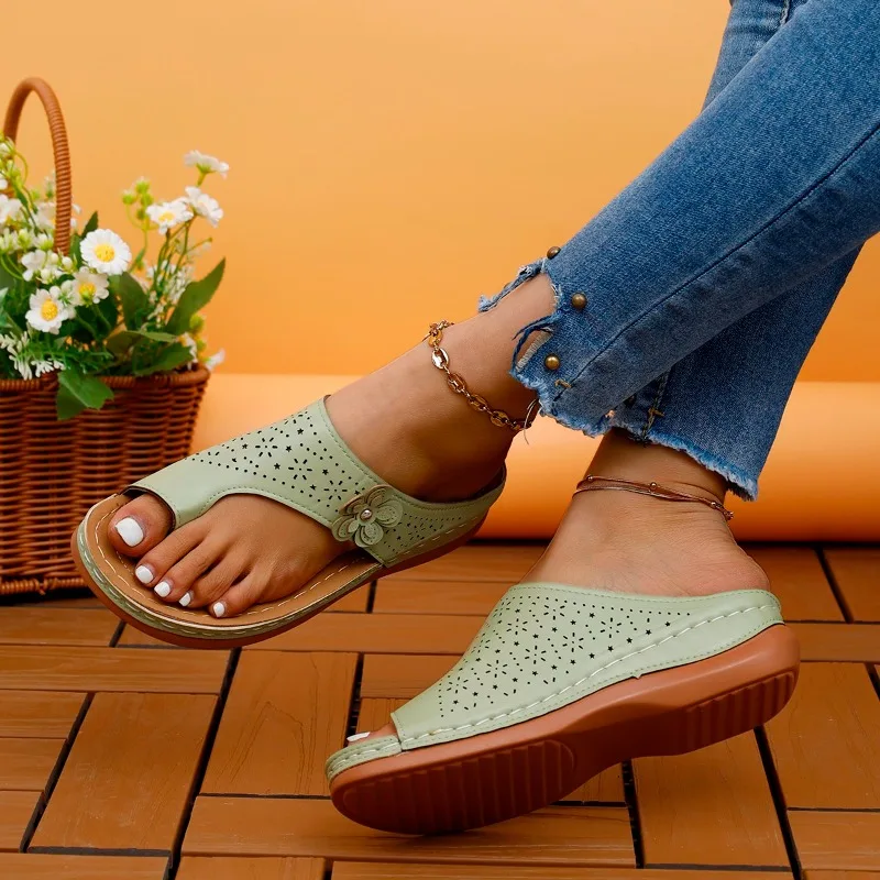 Women's Slippers 2024 Summer New Open Toe Shoes for Women Platform Flowers Fashion Outdoor Casual Wedge Sandals Zapatos Mujer