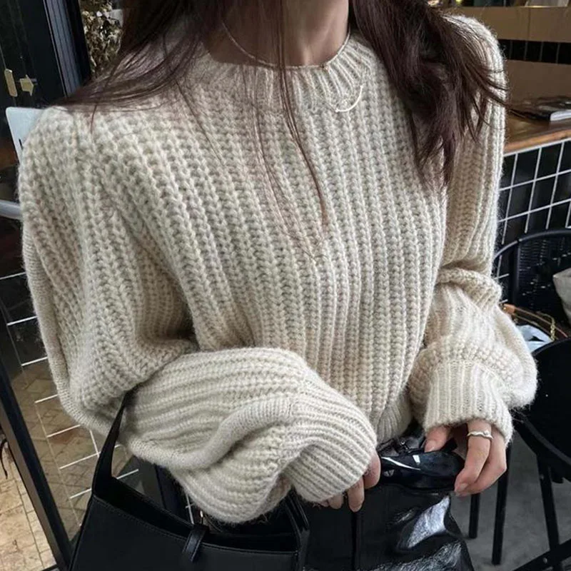 Lucyever Sweater Women Knitted Pullover Autumn Winter All-Match O-Neck Jersey Jumper Female Fashion Streetwear Short Sweaters