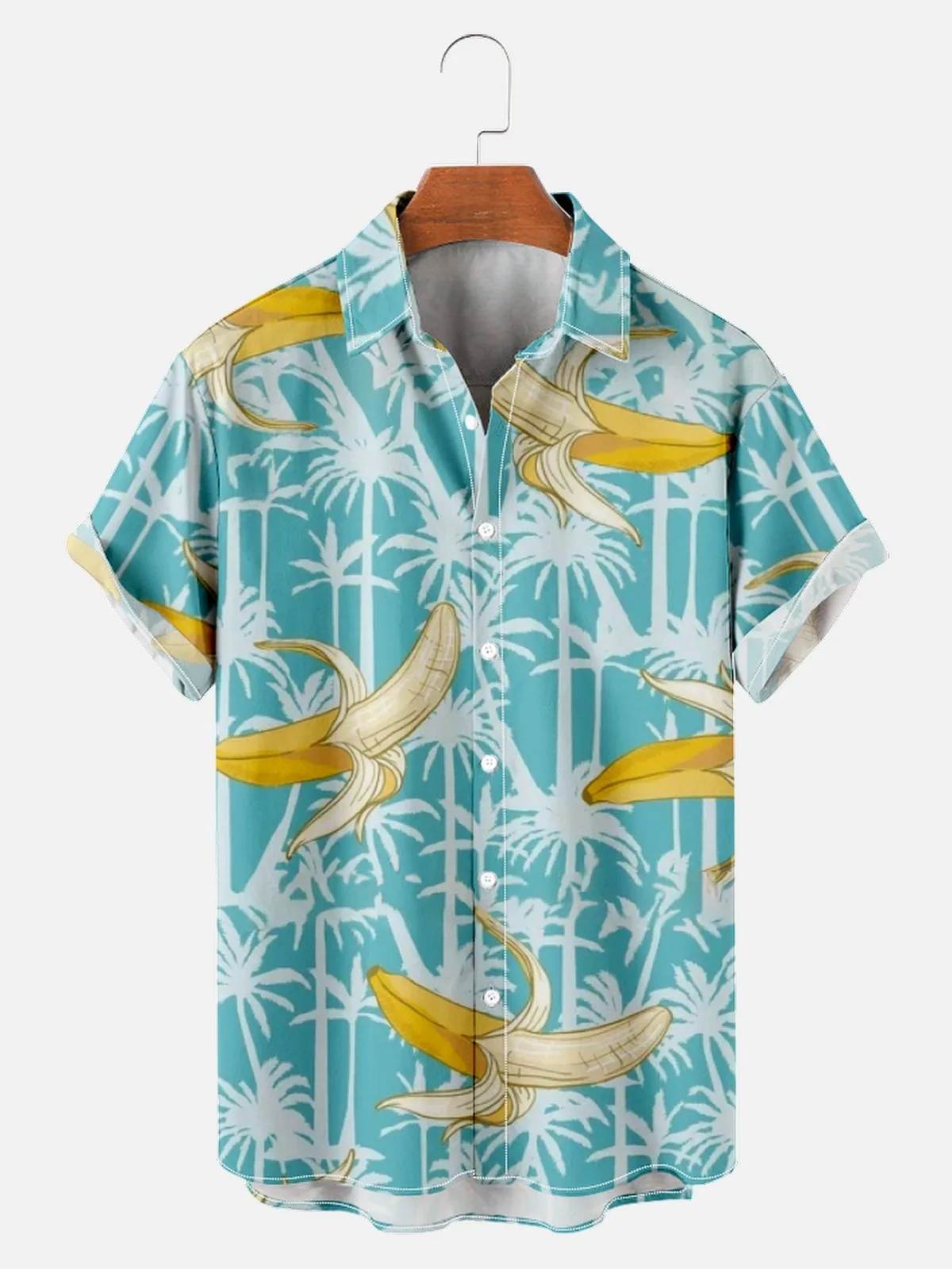 

2022 new cross-border creative coconut tree printing summer break loose short-sleeved shirt men's clothing01