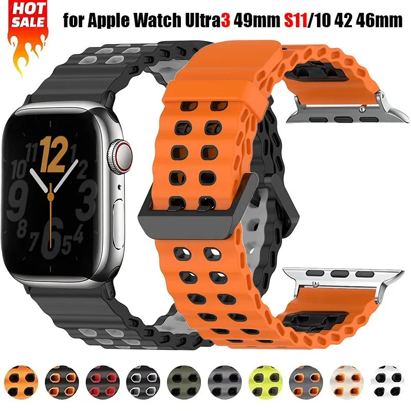 Silikonarmband für Apple Watch Ultra 3 49mm 45 38 40 42 44 46mm Sportarmband Zweifarbiges Armband für iWatch Series 11 10 9 8 7 6 SE3