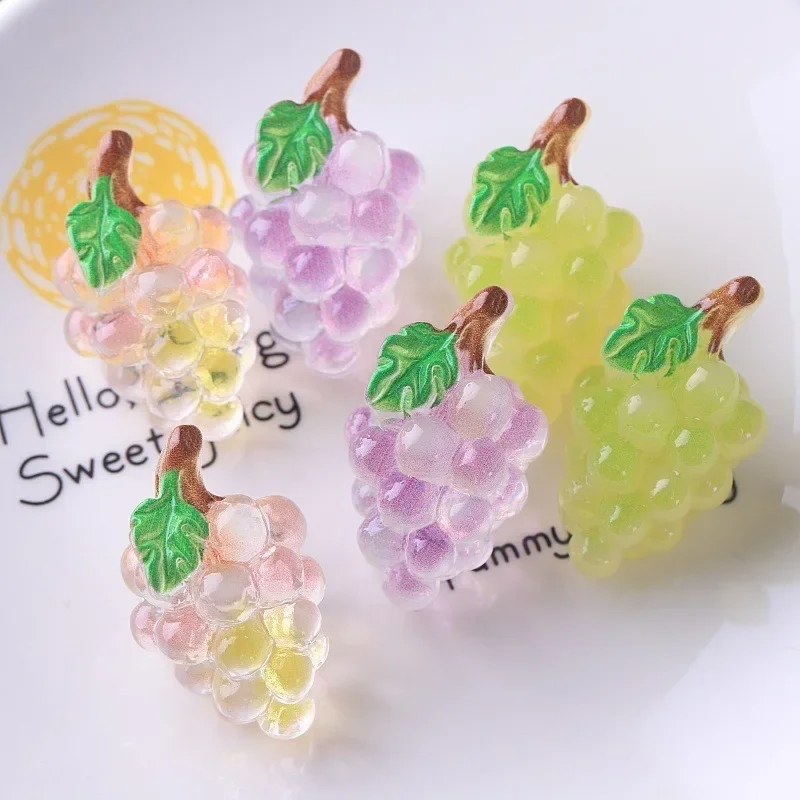 6Pcs Kawaii Mini Iced Grape Skewers Resin Charms Simulation Fruit DIY Decor Accessories