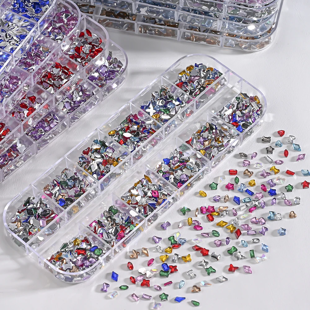 12Grids Mini Rhombus Flat Bottom AB Color Nail Art Crystal Gems Red Pink Nail Rhinestones Sparkling Jewelry DIY 3D Nail Art Decr