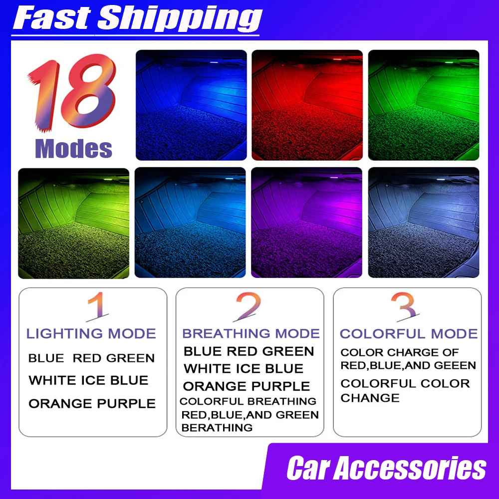 2x Car Decorative Light Car Footwell Atmosphere Lamp Car 18 Modes LED Light Auto Accessories for Tesla Model 3 Model Y 2014-2023