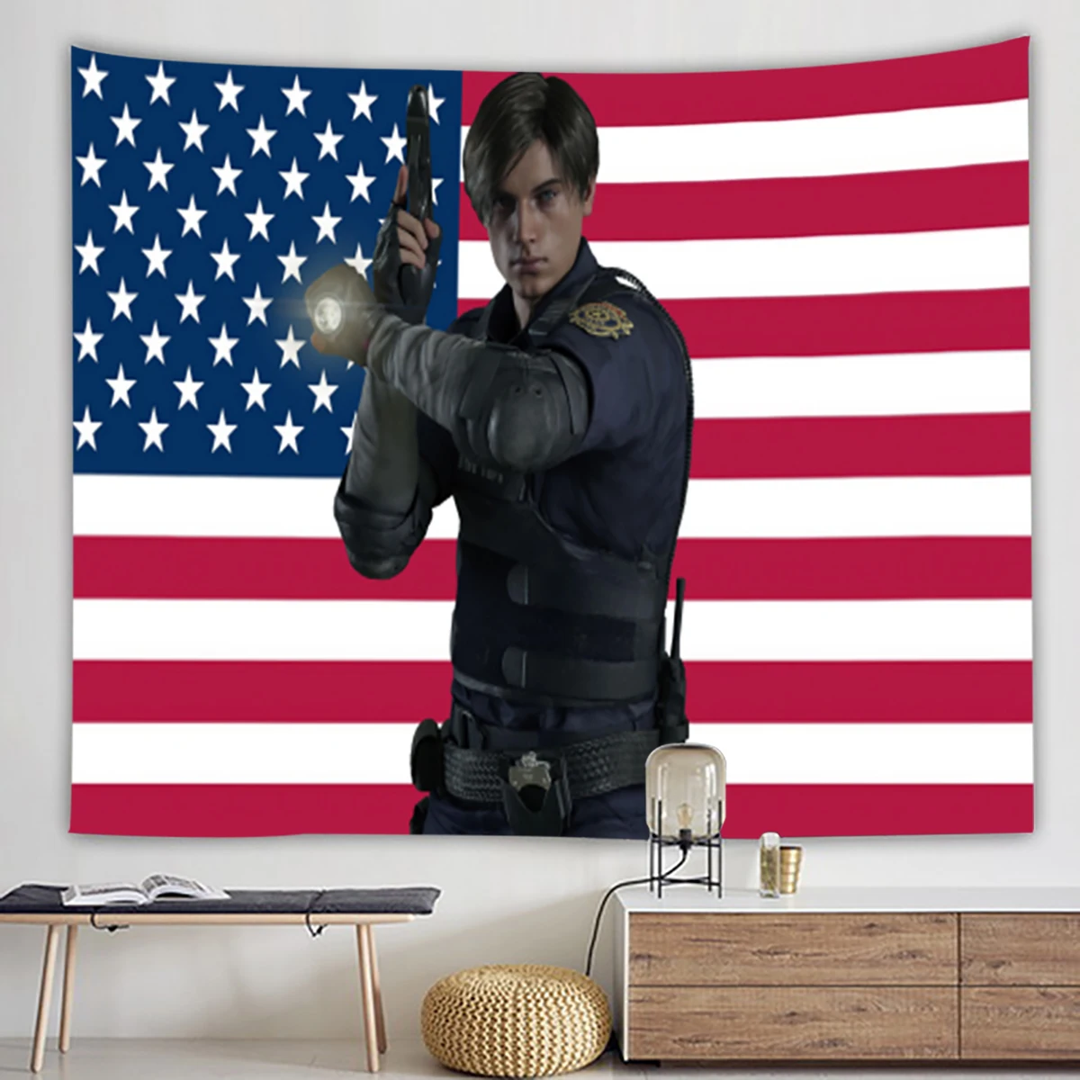 Leon Kennedy USA Flag Tapestry Wall Hanging America Flag Tapestries Witchcraft Home Bedroom Dorm Art Decor Wall Carpets