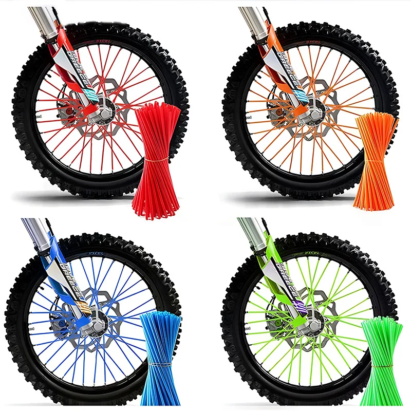 72 Pcs/pack Colorful Bike Motorcycle Wheel Spoked Protector Rims Skin Trim Covers for Motocross Bicycles Stylish Accessories