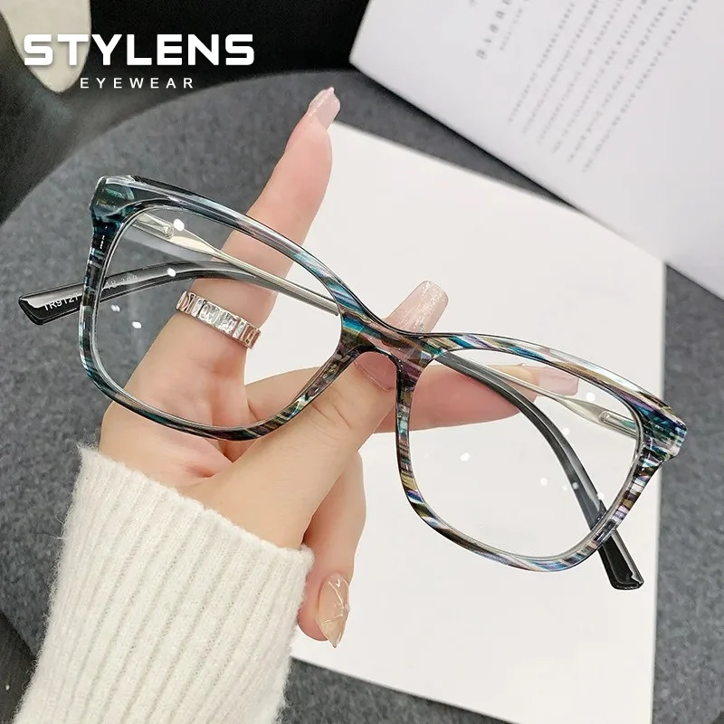 STYLENS Fashion Rectangular Women Myopia Prescription Glasses Photochromic Anti Blue Ray Glasses Progressive Reading Eyeglasses