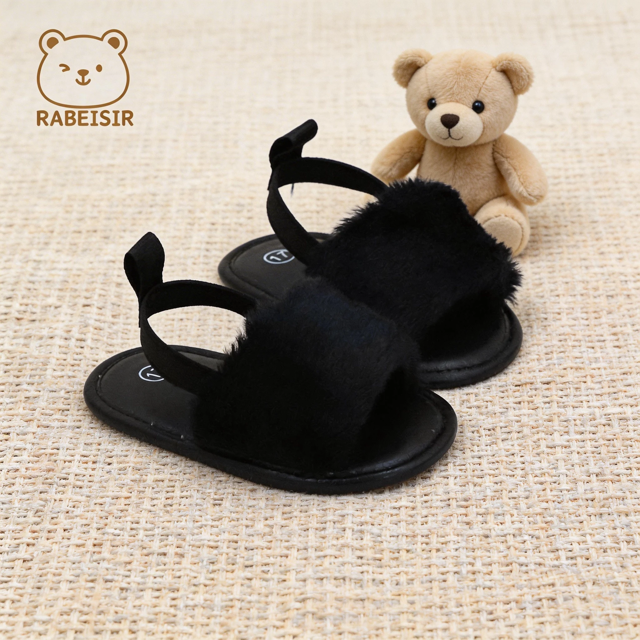 Baby sandals, baby walking shoes, soft soles, comfortable and fashionable fur shoes for indoor wear