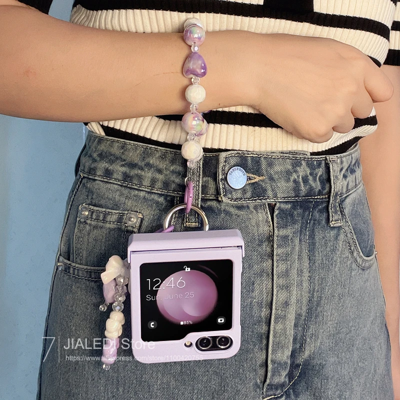 Cute Bracelet Bow Pink Hinger Phone case For Samsung Galaxy Z Flip 7 6 5 flip6 zflip6 7FE Cover