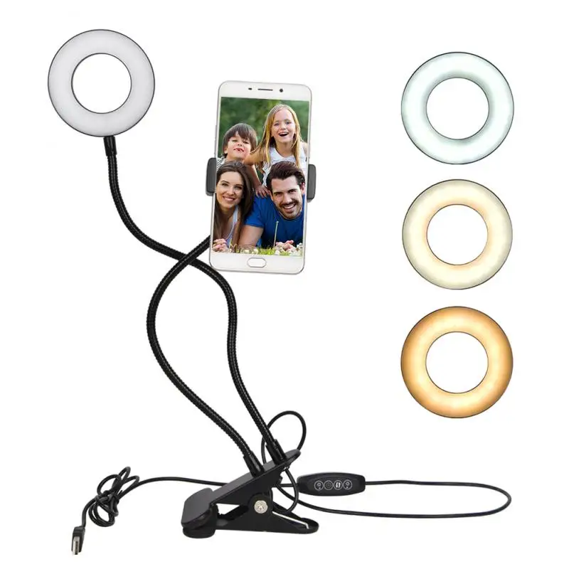 Anneau lumineux LED avec support de téléphone pour studio photo, lampe de maquillage, selfie, diffusion en direct, YouTube, alimenté par USB