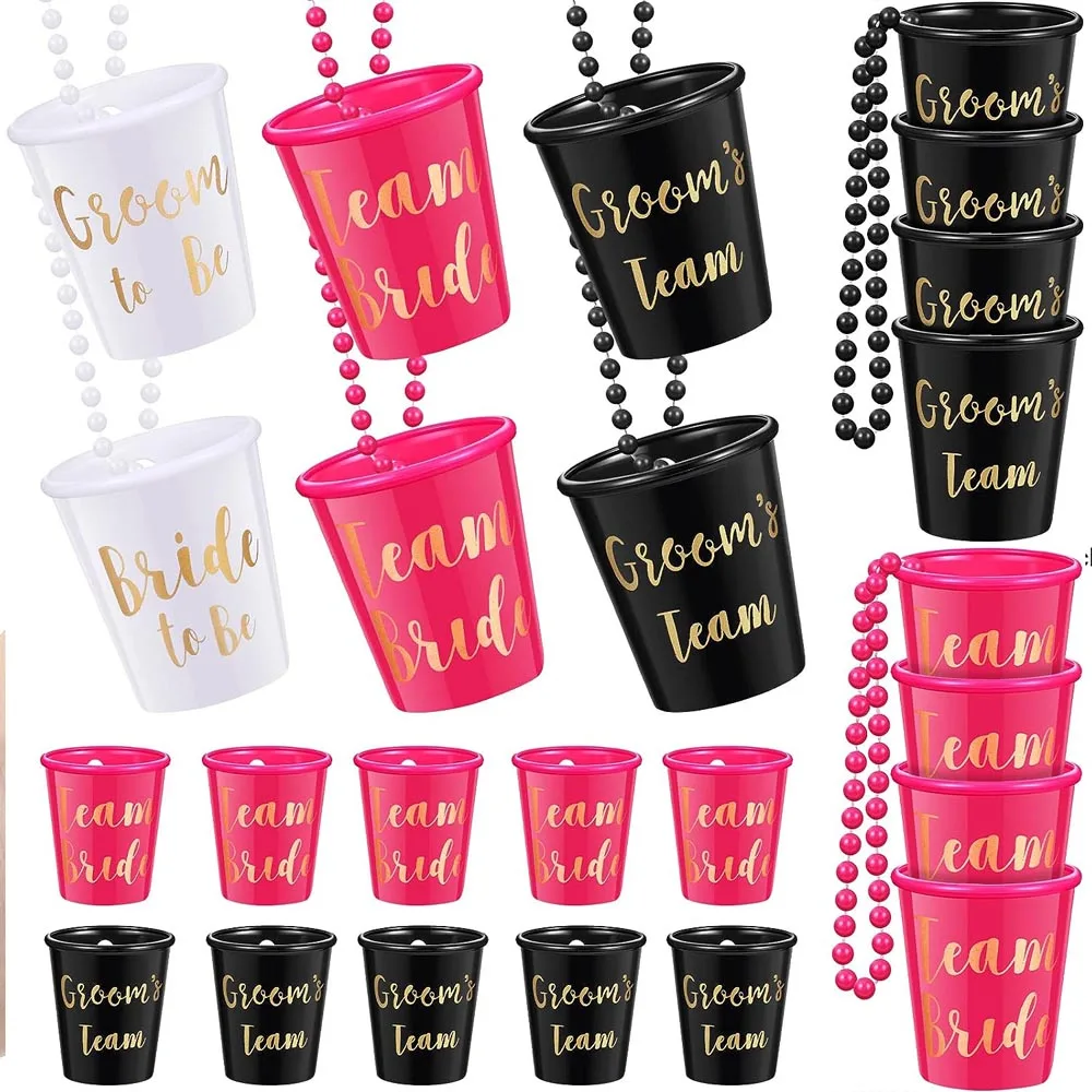 

Team Bride To Be Cup Plastic Shot Glasses Necklace Bachelorette Party Supplies Wedding Bridal Shower Hen Night Decorations