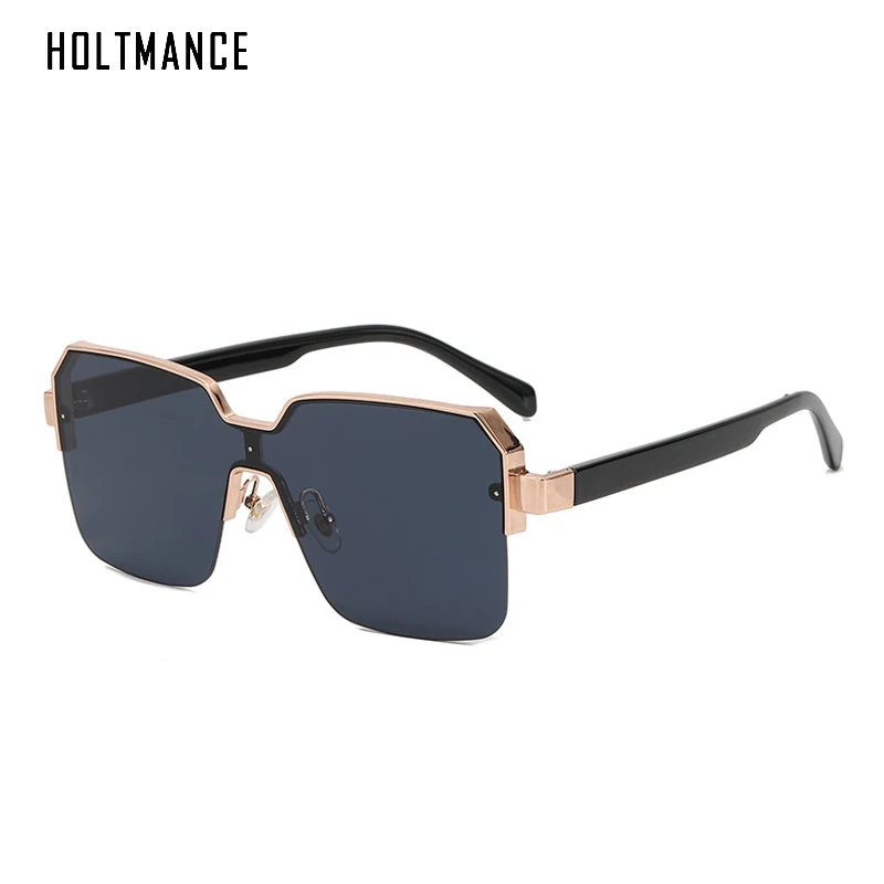 

HOLTMANCE Fashion Half Frame Wide Edge One Piece Sunglasses for Women Luxury Brand Design Female Metal Square Mirror Sun Glasses