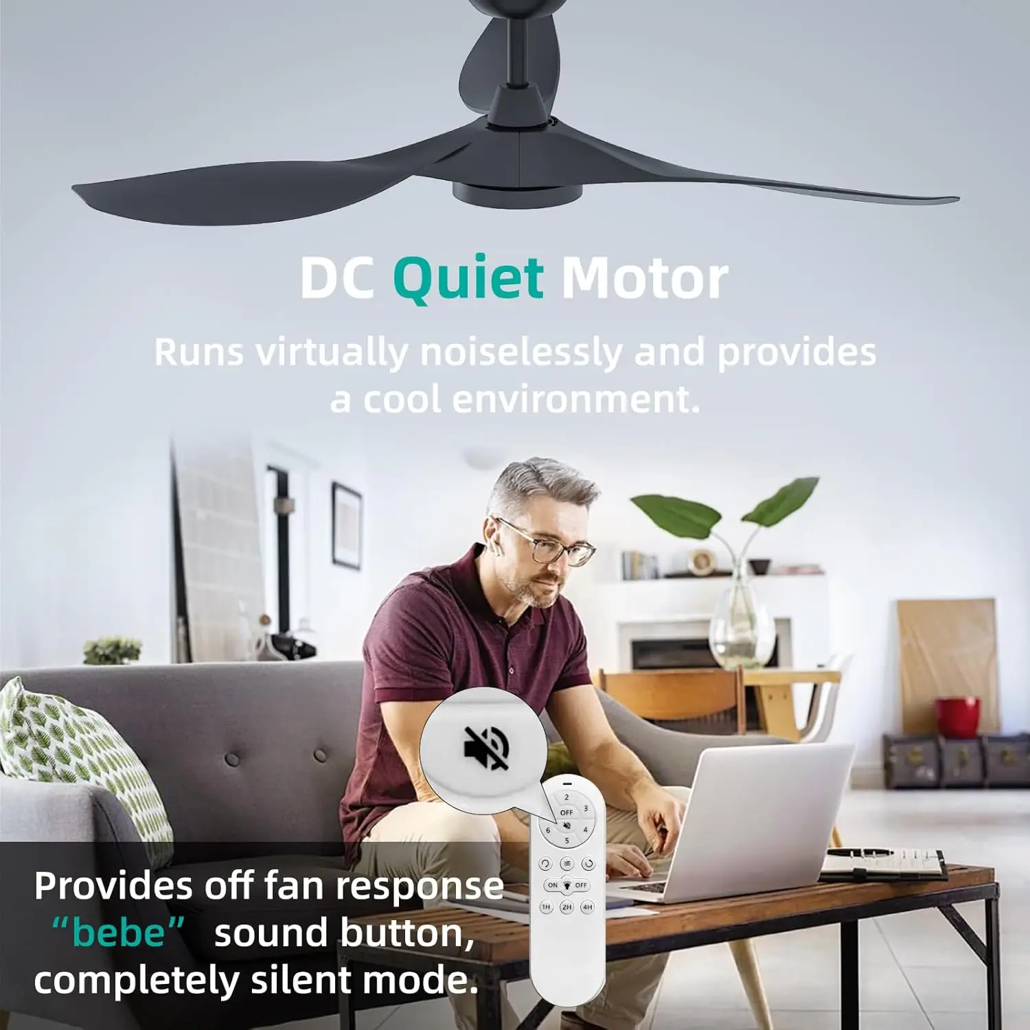 Ceiling Fans with Lights and Remote, Black Ceiling Fan 52 Inch Quiet DC Motor 3 CCT Memory Modern Large Airflow Noisele