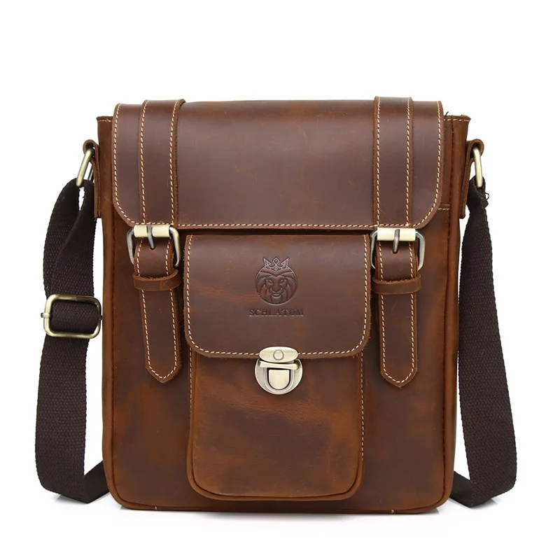 

Crazy Horse Leather Men's Fashionable Single Shoulder Crossbody Bag, Top Layer Cowhide Men's Bag, British Retro Leather Postman Bag